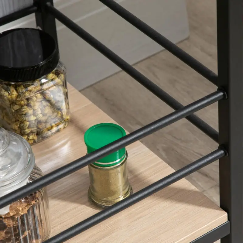 Servírovací stolek, kolečka, kov, dřevo, černá, dub sonoma, MORTON