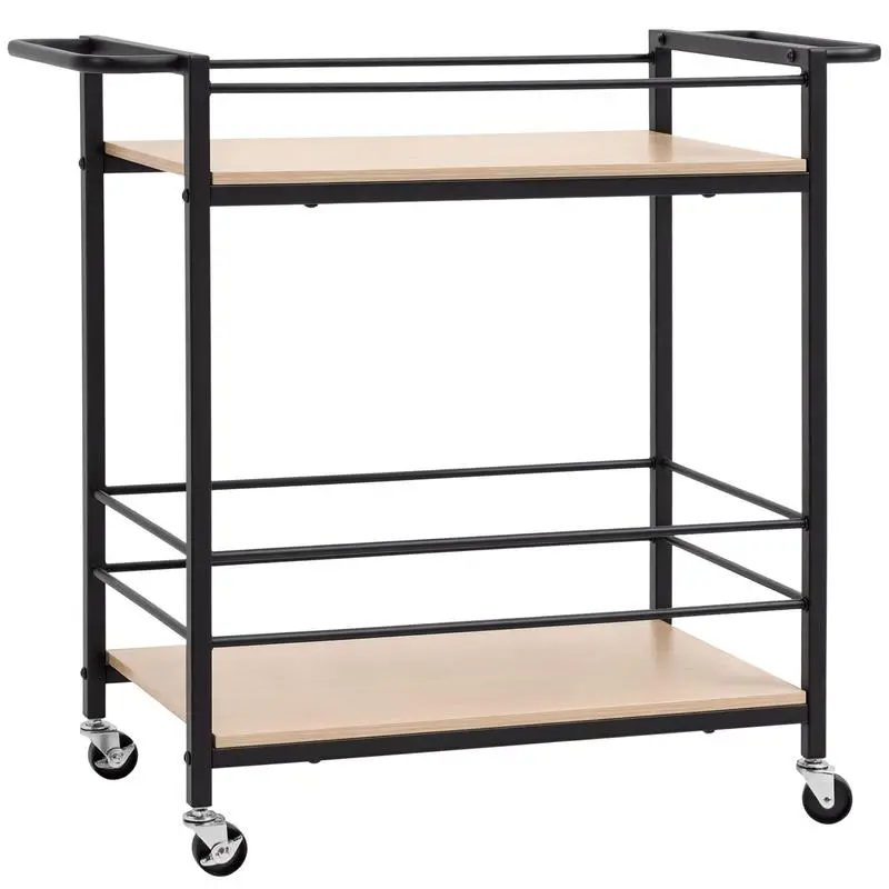 Servírovací stolek, kolečka, kov, dřevo, černá, dub sonoma, MORTON