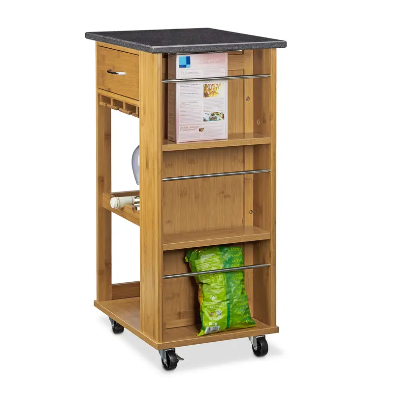 Servírovací stolek, kolečka, dřevo, MDF, hnědá, černá, MIAMI