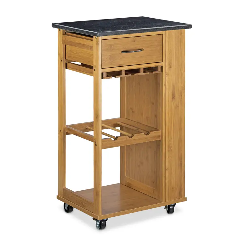 Servírovací stolek, kolečka, dřevo, MDF, hnědá, černá, MIAMI