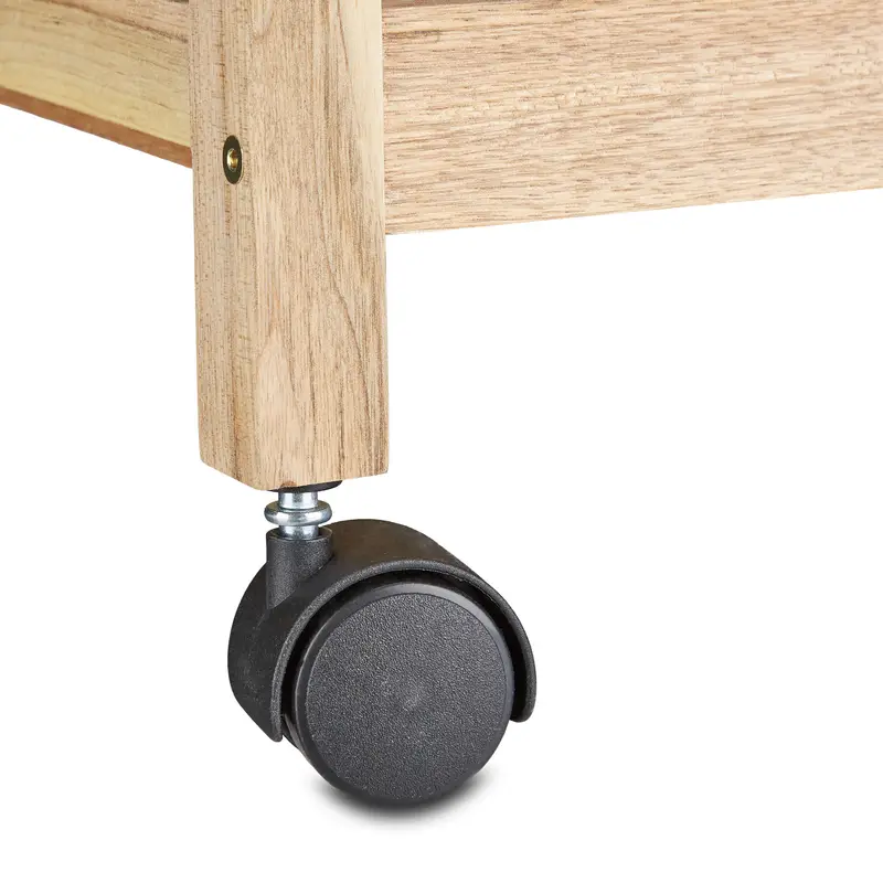 Servírovací stolek, kolečka, dřevo, tvrzené sklo, přírodní, sklo čiré, BRAZIL