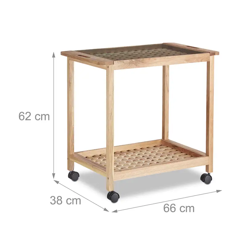 Servírovací stolek, kolečka, dřevo, tvrzené sklo, přírodní, sklo čiré, BRAZIL
