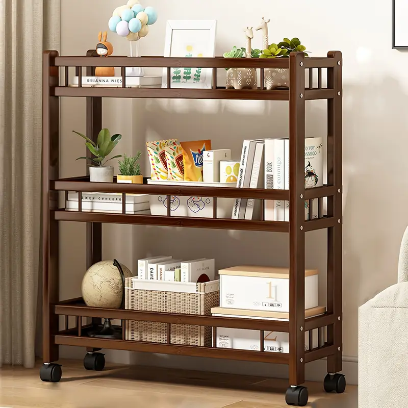 Servírovací stolek, kolečka, dřevo, hnědá, KAHIRA