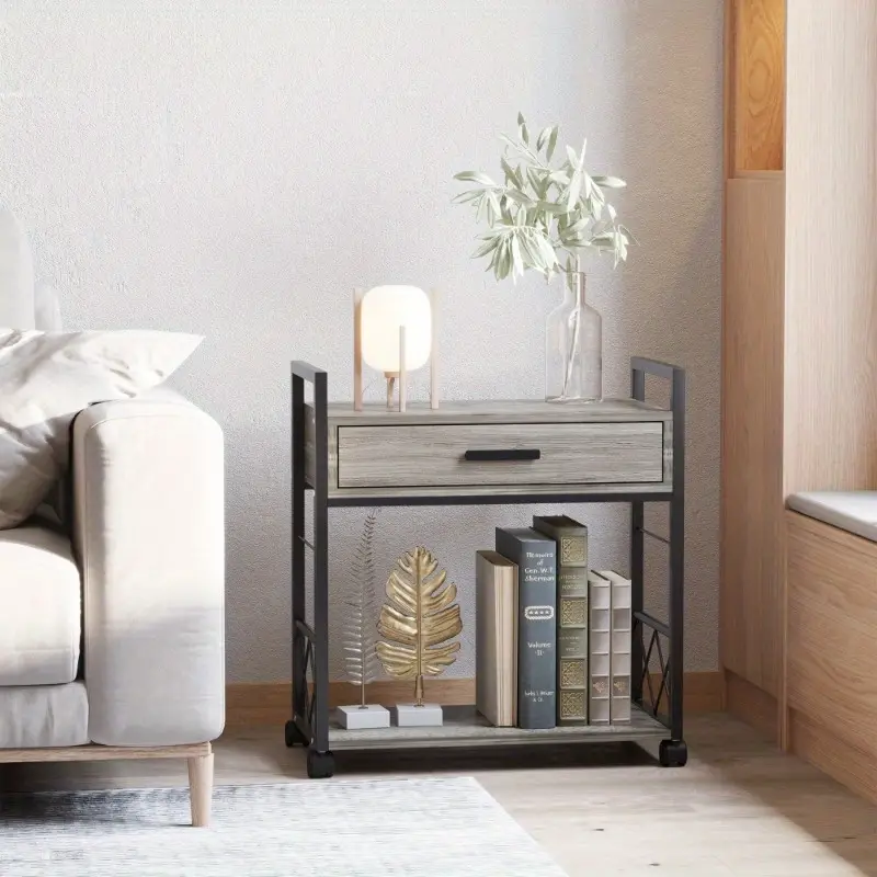 Servírovací stolek, kolečka, kov, dřevo, černá, šedá, SPARKS