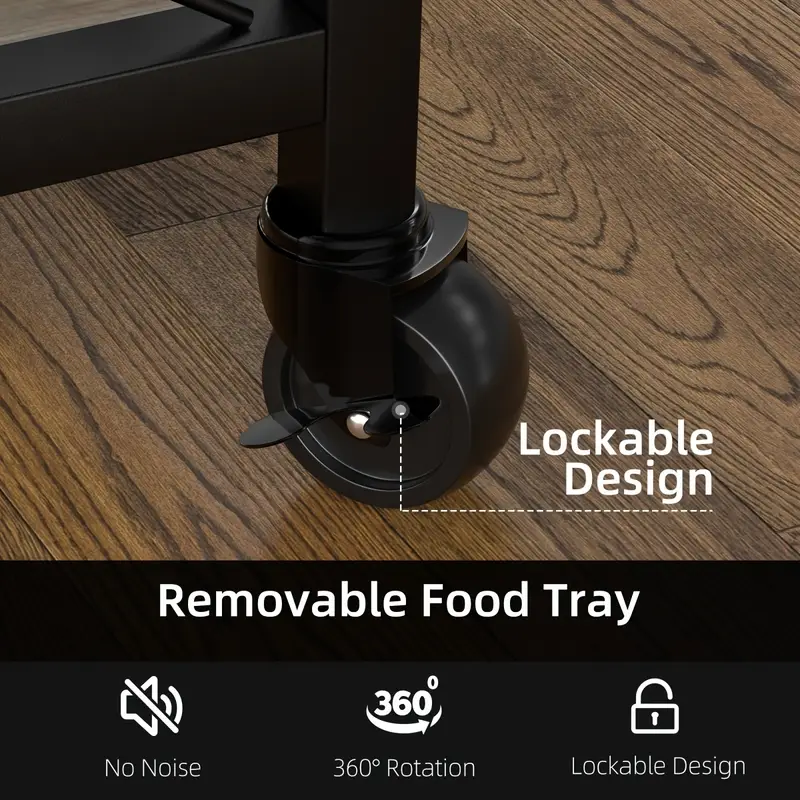 Servírovací stolek, kolečka, kov, dřevo, černá, šedá, HORAND