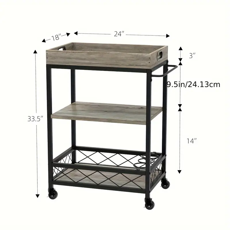 Servírovací stolek, kolečka, kov, dřevo, černá, šedá, HORAND