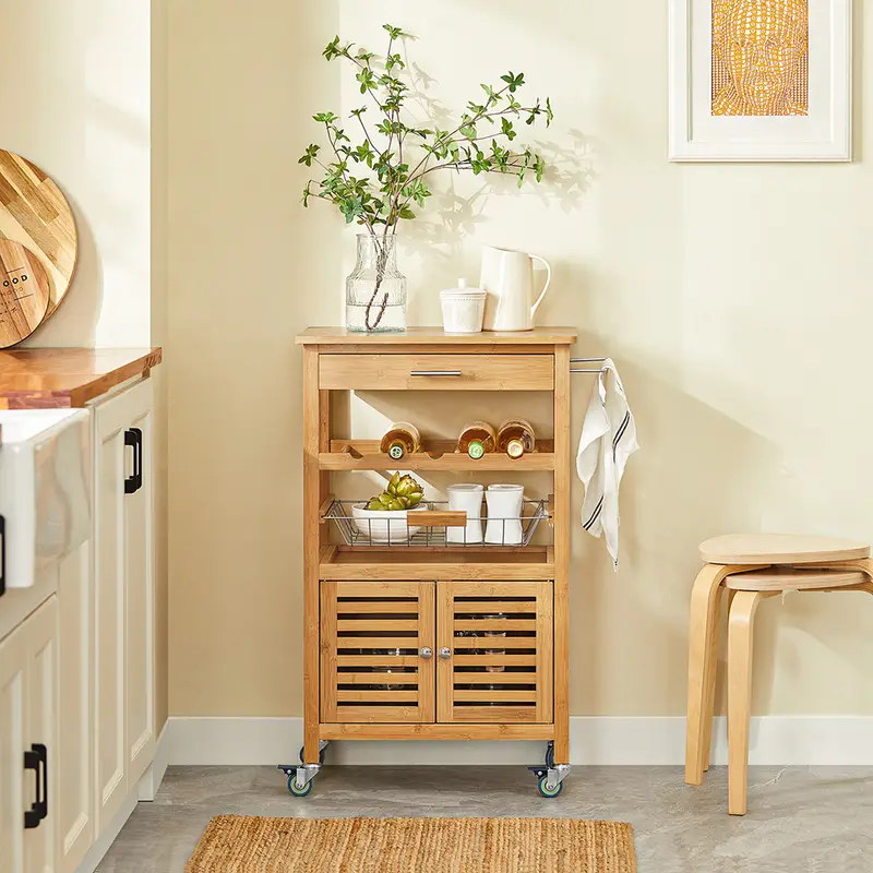 Servírovací stolek, kolečka, přírodní bambus, PORTOFINO