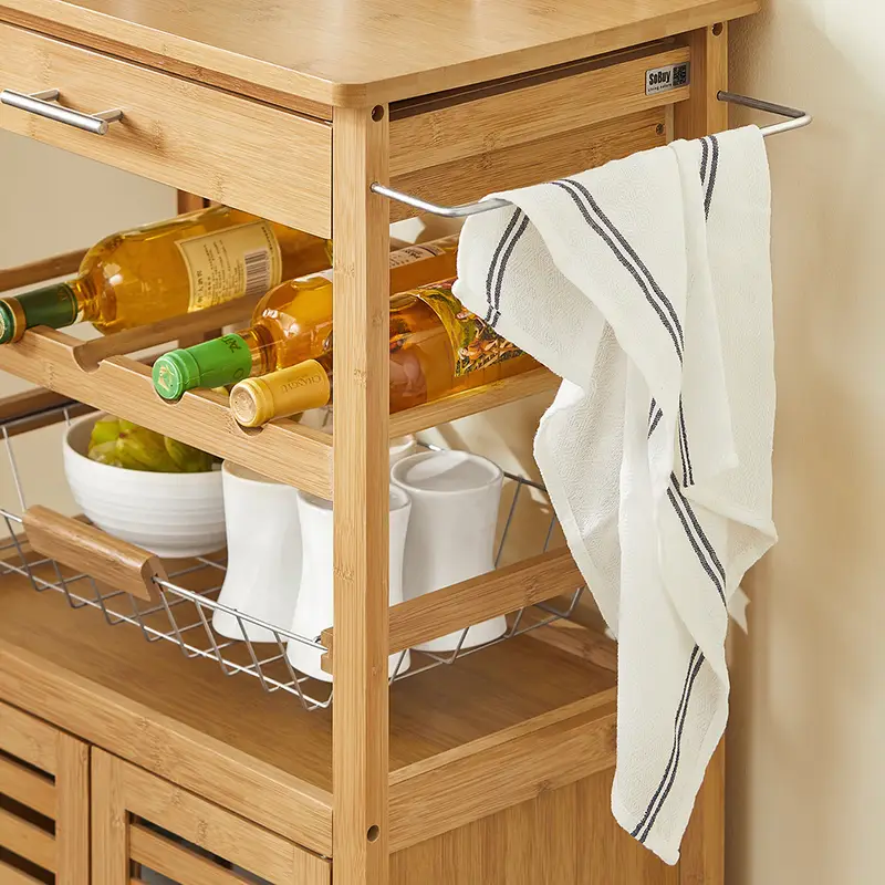 Servírovací stolek, kolečka, přírodní bambus, PORTOFINO