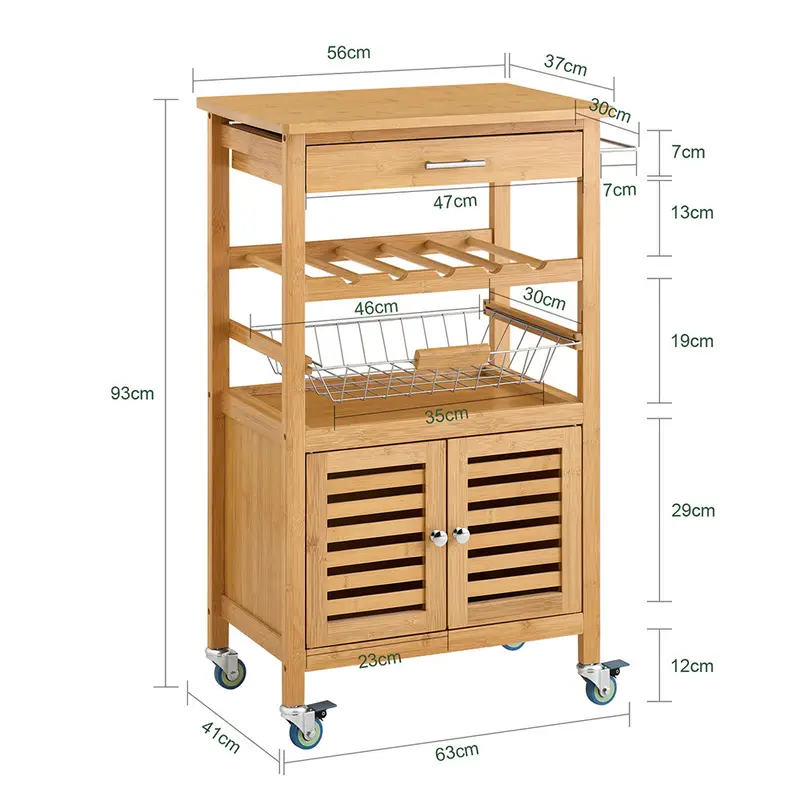 Servírovací stolek, kolečka, přírodní bambus, PORTOFINO