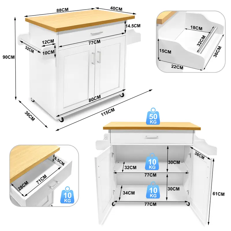 Servírovací stolek, kolečka, kov, dřevo, bílá/buk, ERIK