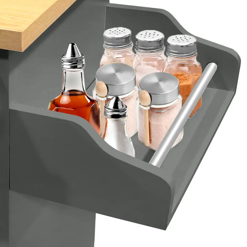 Servírovací stolek, kolečka, kov, dřevo, šedá/buk, ERIK