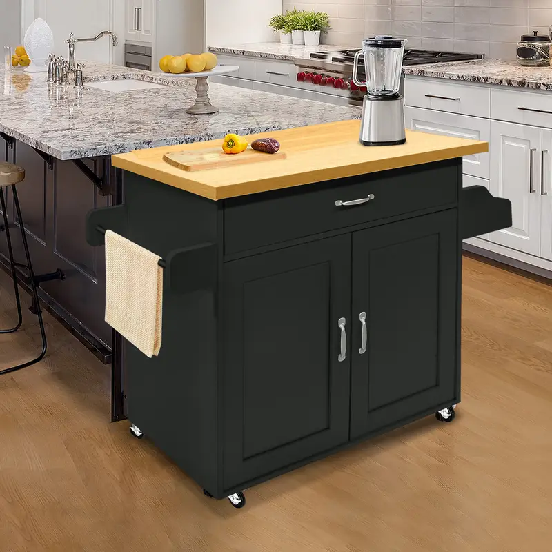 Servírovací stolek, kolečka, kov, dřevo, černá/buk, ERIK