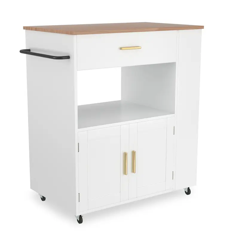 Servírovací stolek, kolečka, dřevo, bílá/buk, DUBAJ