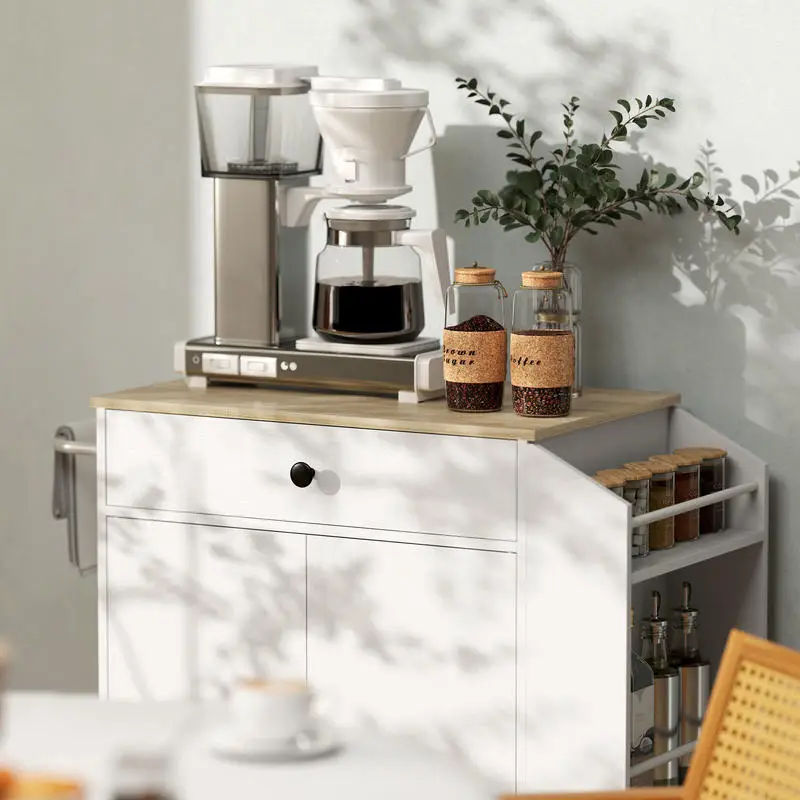 Servírovací stolek, kolečka, MDF, bílá, dub, MORLAN