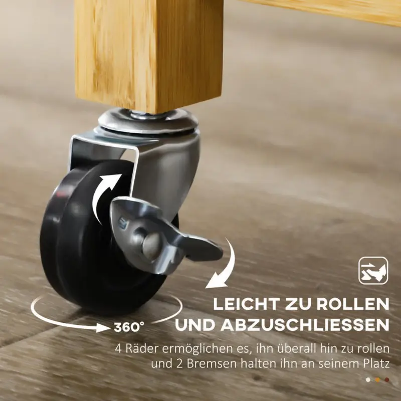 Servírovací stolek, kolečka, kov, dřevo, bambusový vzhled, RICHARD