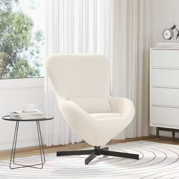 Křeslo relaxační, vajíčko, krémová bouclé, JOJO