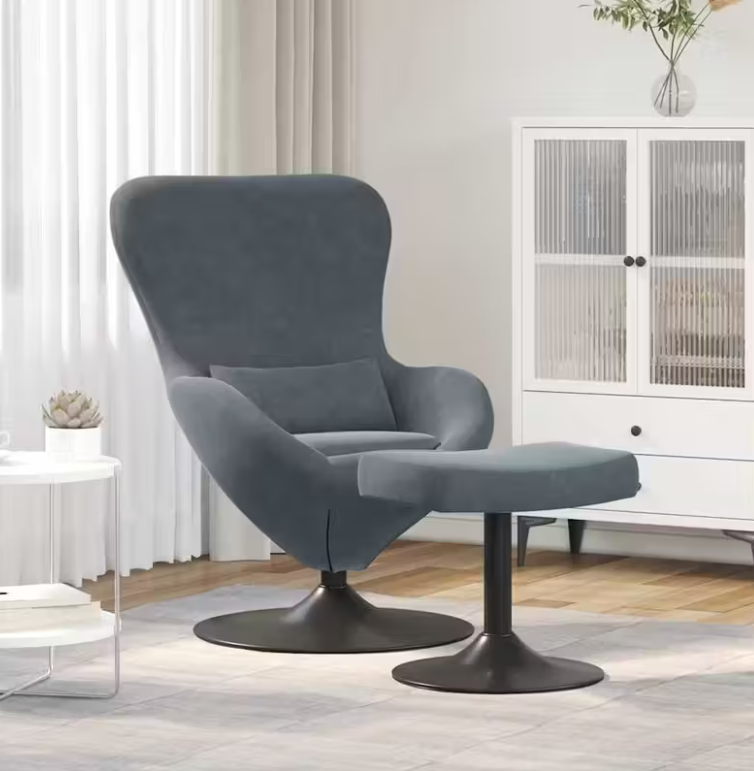 Křeslo relaxační, vajíčko, s taburetem, tmavě šedá, JOJO