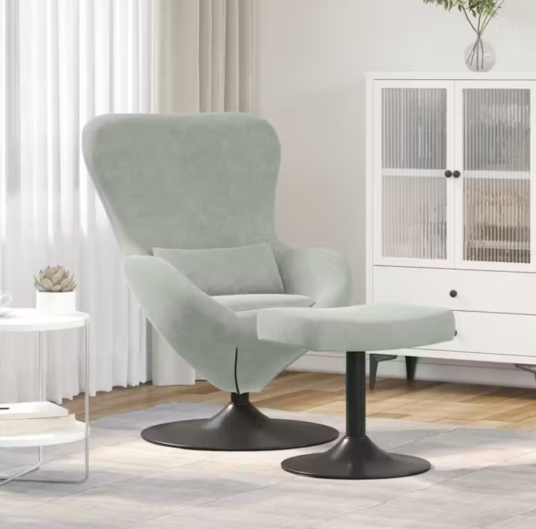 Křeslo relaxační, vajíčko, s taburetem, světle šedá, JOJO