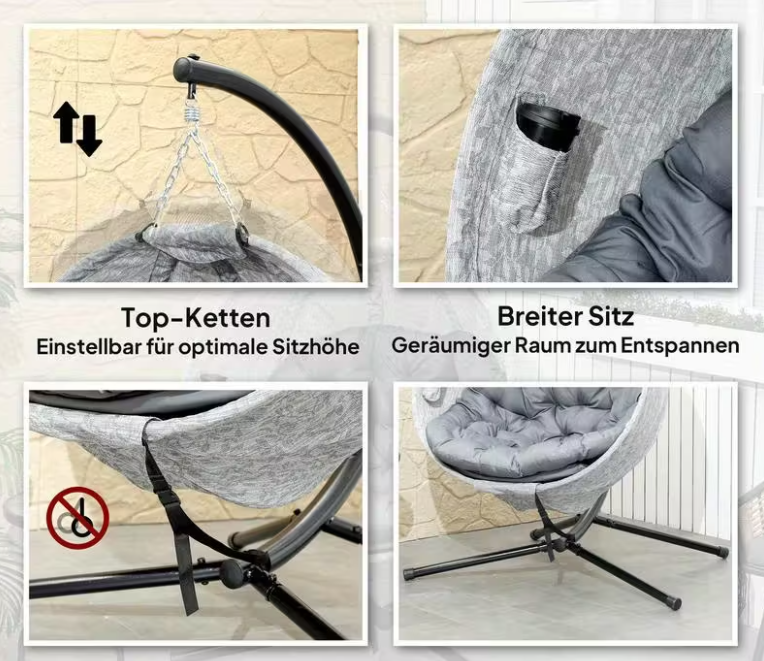 Závěsné křeslo, černá/světle šedá/tmavě šedá, GOLAN NEW