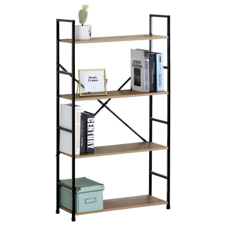 Regál GD-224 OAK, 4 police, dekor dub, MDF, černý lak