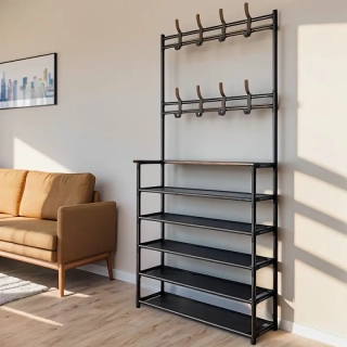 Univerzální věšák s botníkem, černá, CELANO