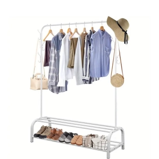 Stojan na šaty, kov bílý, postranní věšáčky, SUNIL