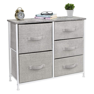 Komoda ROSITA TYP 3, 5 zásuvek, bílá/šedá, látkové šuplíky