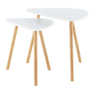 Konferenční stolky, sada 2 ks, bílá / přírodní bambus, BISMAK