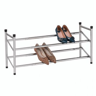 2-řadový nastavitelný botník, chromovaná / černá, LAURIN