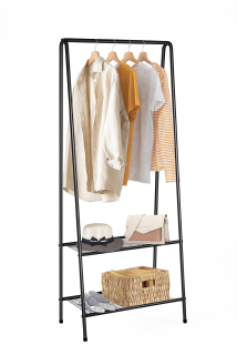 Stojan na oblečení s policemi, černá, ROTAR