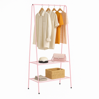 Stojan na oblečení s policemi, růžová, ROTAR