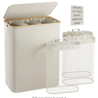 Skládací koš na prádlo velkokapacitní, béžová, LAUNDRY PRO 160