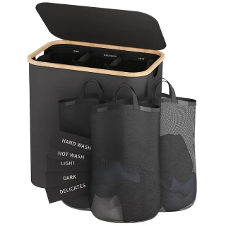 Skládací koš na prádlo velkokapacitní, černá, LAUNDRY PRO 160