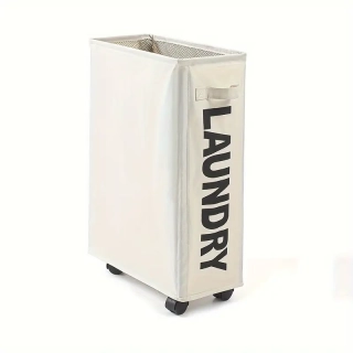 Skládací koš na prádlo s kolečky, bílá, LAUNDRY TYP 5