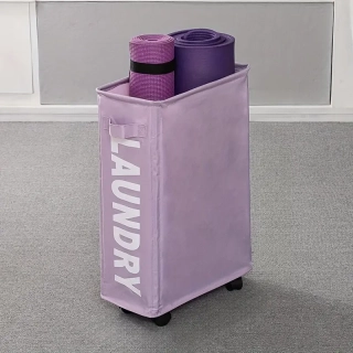 Skládací koš na prádlo s kolečky, nachová, LAUNDRY TYP 5