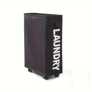 Skládací koš na prádlo s kolečky, černá, LAUNDRY TYP 5