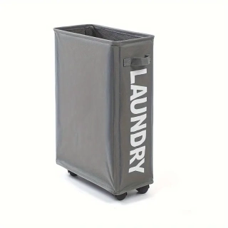 Skládací koš na prádlo s kolečky, šedá, LAUNDRY TYP 5
