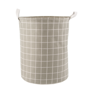 Skládací koš na prádlo kulatý, šedý pléd, PLEJO TYP 3