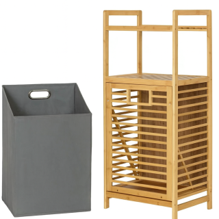 Bambusový koš na prádlo, odolná konstrukce, šedá/přírodní, KERI NEW TYP 2