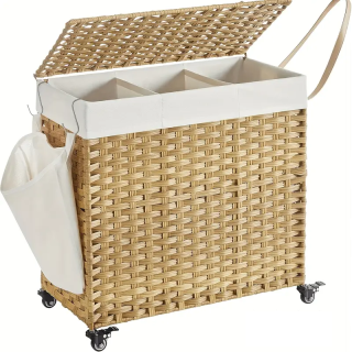 Koš na prádlo, syntetický ratan, 140 l, barva přírodní, STAN