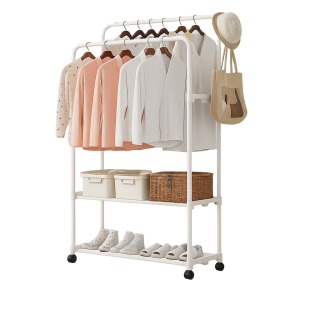 Dvouřadý pojízdný věšák, s policí, bílá, ROCTAR