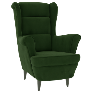 Křeslo ušák, relaxační, nohy tmavé, tmavě zelená, ASTRID