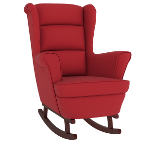 Křeslo ušák, relaxační, houpací, nohy tmavé, látka červená, BREDLY