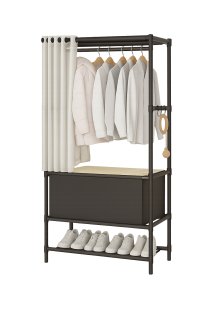 Závěsný věšák se 3 policemi, prachový kryt, úložný box, kov černý, TARAS