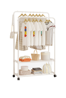 Dvouřadý pojízdný věšák, s policí, bílá, RAPSO