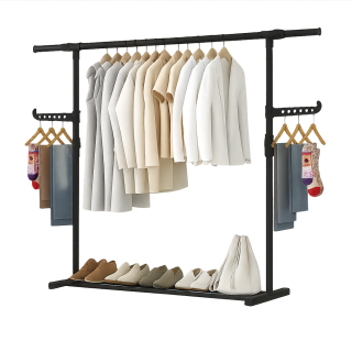 Stojan na oblečení, držák ručníků, kov, černá, AVENTO 2