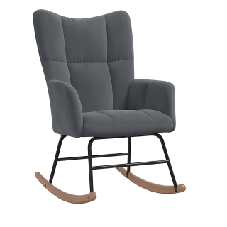 Křeslo ušák, relaxační, houpací, nohy tmavé, látka šedá, VASCO