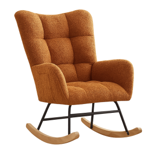 Křeslo ušák, relaxační, houpací, nohy světlé, látka hnědá bouclé, VASCO