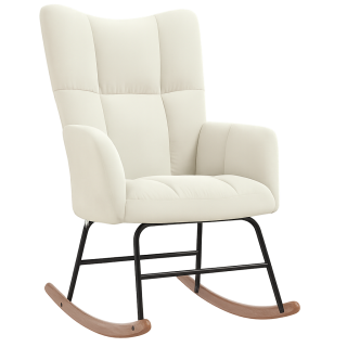 Křeslo ušák, relaxační, houpací, nohy tmavé, látka smetanová, VASCO