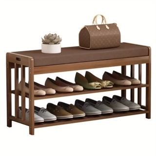 Botník s lavicí, dřevo, látka, hnědá, LOFT